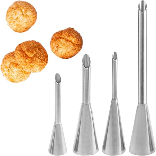 4 Pack Piping Nozzles, Seamless Stainless Icing Piping Nozzle Tip Set Long Piping Tips for Cookie Cake