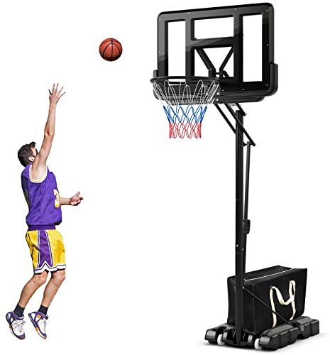 COSTWAY Panier de Basket-Ball Hauteur Réglable 145-305cm, Support de Basket Portable à roulettes avec Base Remplissable Sac de Poids Panneau Arrière de 111 cm, pour Enfants Adultes