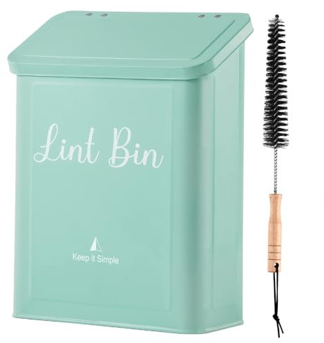 SUBEKYU Metal Magnetic Lint Bin for Laundry Room, Wall Mounted Lint Box Holder with Lid for Dryer, Light Green