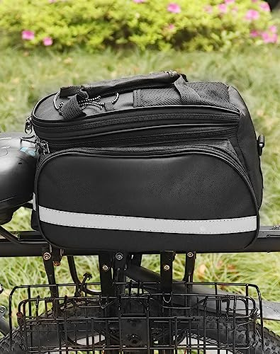 QWORK® Bolsa Trasera de Bicicleta, Bolsa Alforja para Bicicleta, Extensible, con Cubierta para Lluvia, 27L, Tela Oxford 600D