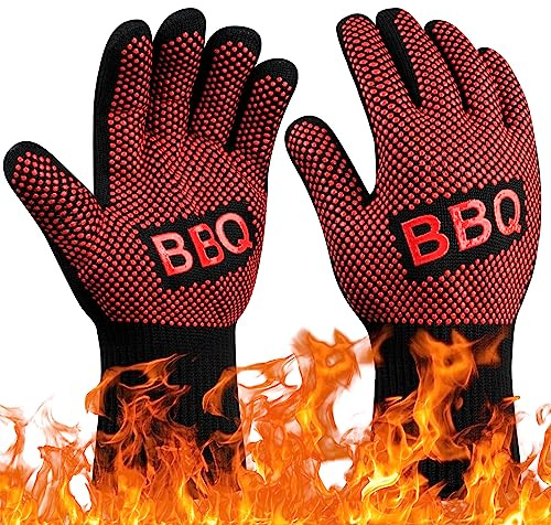Flintronic Guanti da Barbecue, Guanti da Forno Resistenza, Guanti per Barbecue BBQ, Resistenza al Calore Fino a 800°C, Accessori BBQ per Griglia (1 Paia)
