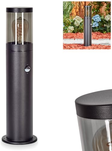 Außenwegeleuchte Tolsona, moderne Sockelleuchte mit Bewegungsmelder aus Metall/Kunststoff in Schwarz/Rauchfarben, Wegeleuchte 50 cm, Gartenlampe, Gartenbeleuchtung IP44, 1 x E27, ohne Leuchtmittel