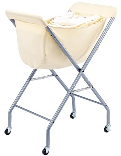 ELYKEN Laundry Basket with Wheels, Collapsible Laundry Hamper, Cream