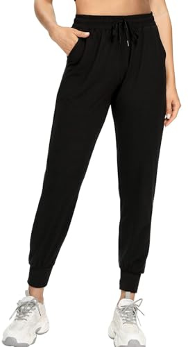 EUHOM Jogginghose Damen Sporthose Lang Yogahose High Waist Trainingshose Freizeithose Leichte Sweathose Damenhose mit Gummizug für Sport Yoga Fitness(Schwarz, XL)