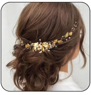 Edary Accessoire de cheveux pour mariage avec fleurs, perles et feuilles en or pour femmes et filles