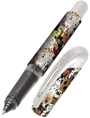 Online Tintenpatronen-Rollerball College Hunde, Stift für Rechtshänder und Linkshänder, ergonomisches Griffstück, hochwertiger Tintenroller, Standard-Tintenpatronen, inkl. Kombipatrone blau