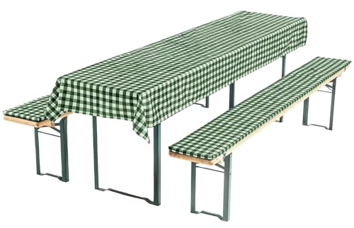 AddLiving Bierbankauflage Set Grün-Weiß | Bierzeltgarnitur Auflage 3-teilig | Bierbankauflagen & Tischdecke | Biertischauflagen-Set | Dekorativ & Pflegeleicht | Ideal für Gartenpartys | 240x70cm