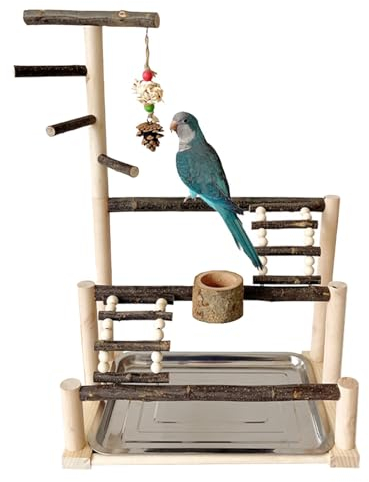 Vogelspielständer,Vogelspielplatz | Innovativer Vogelstand-Sittich-Spielplatz,Zubehör für Sittichkäfige mit Futternäpfen, natürlicher Papageienspielständer, Spielhalle für Wellensittiche, Nymphensitti