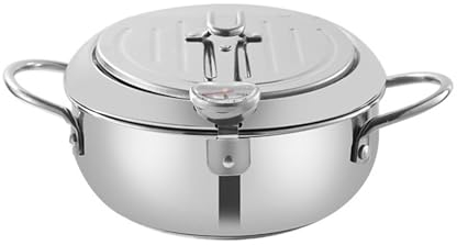 2.2L Deep Fryer Pot With Lid And Oil Drip Rack, Stainless Steel Japanese Style Tempura Frying Pan With Temperature Contro, For French Fries Shrimp Meatballs Kitchen Cooking