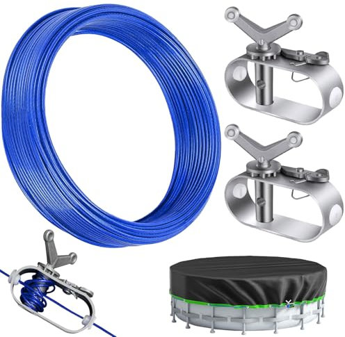 Drahtspannseil für Poolplanen,Länge 31 m mit 2 Stück Spannschloss für Seil Poolabdeckung,Seilspanner für Poolplane,Drahtseil Spanner mit Drahtseil,für Poolplanen Befestigung Winter Pool Zubehör