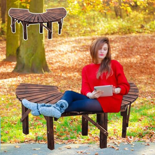 Innovz Baumbank Gebogene Baumbank für Draußen, Park- und Gartenhocker, Halbrunde, Umlaufende Baumbank für Veranda, Terrasse, Hinterhof, Einfach zu Montierender Holzsitz mit Allen Beschlägen