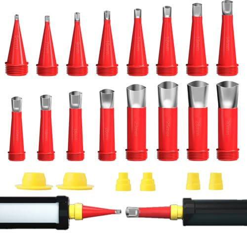22 Stück Kartuschenspitzen Silikonspritze Aufsätze, Edelstahl Düse Silikon Anzug, Universal Integrated Silikondüsen Tool Kit für Fugenfüller, Glaskleber, für Fenster Badezimmer, Silikonfugen Set