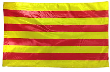 Senyera de Catalunya - 90cm x 150cm, Grande Con Trabilla Para Mástil y Cordones, Ligera Para Deportes, Fútbol, Manifestaciones, Edificios (1 Unidad)