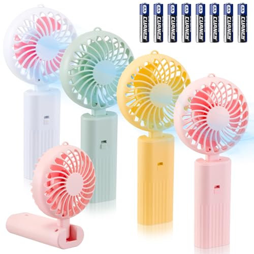 Weewooday 4 Pcs Portable Handheld Powered with Aa Battery Fan Mini Plastic Foldable Travel Fan Indoor Outdoor for Home, Office, School, Travel, Sport, Camping(Multicolor)