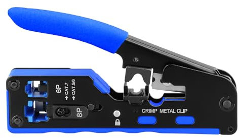 Focenat Pinza Crimpatrice per Cat5/Cat7/8P,/6P,Crimpatrice Strumento,Mini Spelafili,Crimpatrice Professionale per Connettori Passanti,Pinza a crimpare in Metallo,per tagli,strisce e crimpature