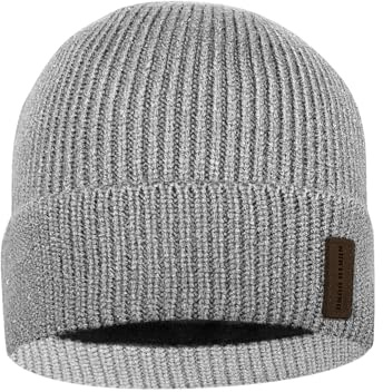 North Bund Bonnet pour Homme Hiver Classique Femmes Tricot Extensible Bonnet Intérieur Bonnet Tricoté en Laine Ski Gris