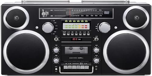 Boombox - Reproductor de CD Bluetooth portátil, reproductor de casete retro con radio AM/FM, entrada de CD/USB/casete/Bluetooth/AUX, altavoz integrado y sonido de alta fidelidad en color negro