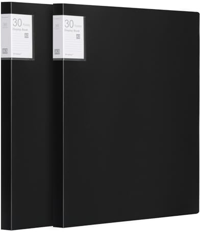 Srvnpioy A3 displaybok 30 fickor, 2-pack, 60 arkkapacitet, genomskinliga fickor, A3-portfölj presentationsbok för konstverk, ritning, rapport, svart