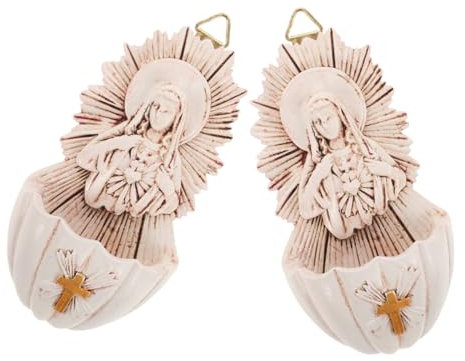 Warmhm 2pezzi Decorazione Religiosa Resina Con Fontana Sacra Per Santa Da Appendere Per Ingressi Di Famiglie e Per Comunioni e Cresime
