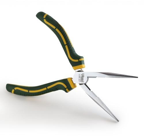 UKEN Long Nose Needle Plier 8 (200mm) | Heavy-Duty Model U36-201 with TRP Grip Handle for Gripping, Twisting, Bending, and Wire Cutting