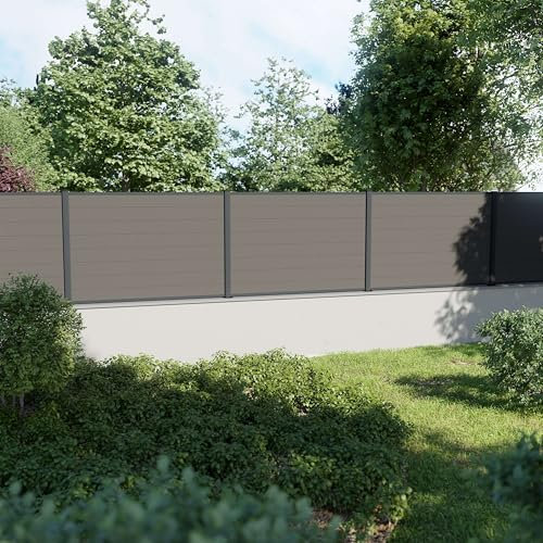 DECKLINEA Kit Clôture Composite sur Muret RIO Platine 5,5x1,2m - Bois composite & Aluminium - Poteaux sur Platines Gris - Brise vue