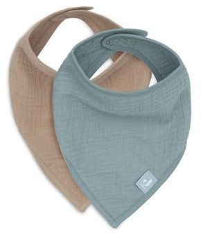 Jollein Bavaglino per bebè, bandana, idrofilo, verde mare, confezione da 2 pezzi, 100% cotone, con chiusura in velcro, bavaglini