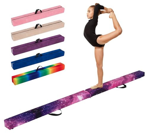 COSTWAY 210 cm Schwebebalken, Gymnastikbalken klappbar, Balance Beam bis 70 kg belastbar, tragbarer Balken mit Tragegriffen, Gymnastik Balance Balken für Zuhause Turnen (Lila Stern)