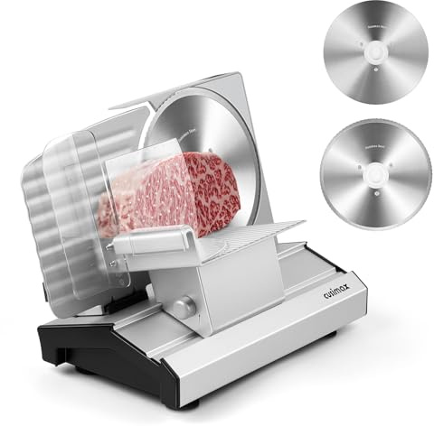 Cusimax Electric Meat Slicer for Home,200w Power Deli Slicer with Two 9 Stainless Steel Blades,Adjustable Thickness from 1-20 mm,Removable Food Tray for Easy Cleaning,Suitable for Home Use