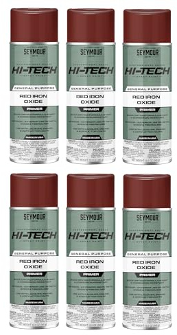 6-Pack Hi-Tech Red Iron Oxide Primer Spray Paint, 12 oz Cans – Model 16-807, Rust-Inhibiting Primer for Metal, Wood & Fiberglass