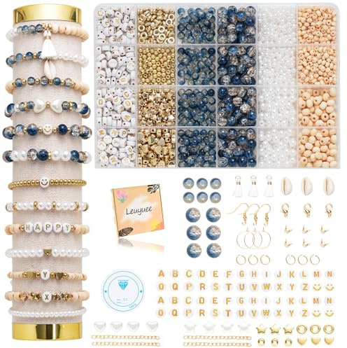 Leuyuee Glasperlen zum für armbänder Edelstein Perlen Perlen Set Zum Auffädeln Kit Perlenset Beads für DIY armbänder selber machen Schmuck Halskette Ohrringe Kette für Erwachsene(Zweifarbiges Blau)