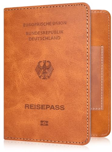 YAVIV Reisepasshülle für Reisen mit RFID-Schutz für Damen&Herren, Braun | RFID Reisepasshülle aus Premium Kunstleder für Reisepass Kreditkarten Bordkarten, ideal für Reisen und als Geschenk.