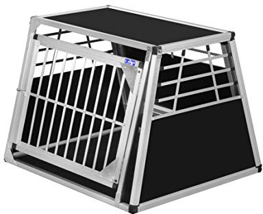 Transportbox N7 – Aluminium Hundebox 82×90×68,5 cm – Auto Hundebox mit Notausstieg, sicherer Hundetransport im Kofferraum mit Stoßstangenschutz