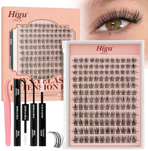 Higu clace Kit Ciglia Finte Ciuffetti, Ciglia Finte Naturali 10-18mm DIY Extension Ciglia Fai da te Cluster Lashes con Bond(Natural 09)