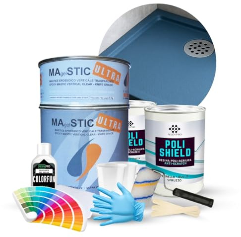 Resin Pro® ShowerFix Kit - Riparazione Piatto Doccia/Vasca con Mastice Epossidico Rapido, Vernice Protettiva, Made in Italy - Opaca Blu