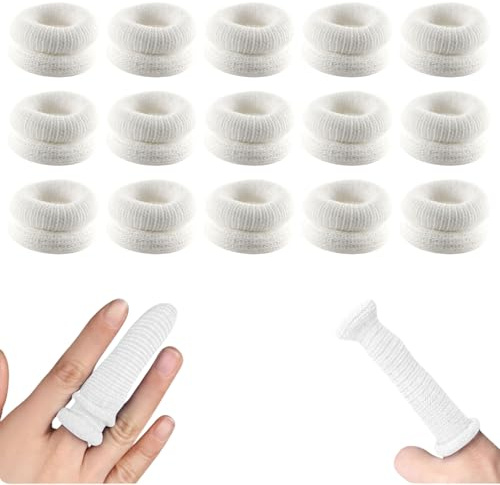 15 Pcs Finger Bandages Tubular - Cotton Finger Protection Stalls for Cuts & Burns, Reusable Thumb & Finger Tip Covers for Kitchen, Work, Office Daily First Aid