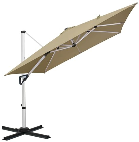 RANSENERS Premium Parasol déporté 270 x 270 cm Carré, Rotation à 360°, Cadre en Aluminium, 8 Baleines, Pied Croisé, Tissu 240 g/m² avec Protection UV 50+, Housse Incluse, pour Jardin et Extérieur