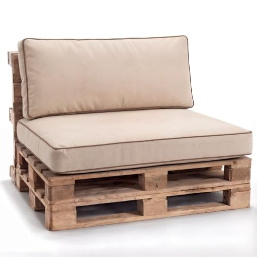Gutekissen® Palettenkissen Set für Gartenmöbel – Sitz- und Rückenkissen für Europaletten, Outdoor Auflagen für Palettensofa & Lounge PWK (Creme, Eckkissen 60x40)