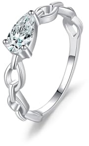 Ayoiow Hohle Kettenform Vorsteckring für Ehering mit Diamanten Erschaffen, Ring Gold 585 Damen Echt, 14 Karat Weißgold Größe 47 (15.0)