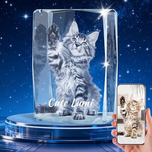 KKHH Personalisiertes 3D-Kristallfoto – Individuell per Laser graviertes Glas-Erinnerungsstück, romantisches 3D-Gravur-Kristallgeschenk zum Valentinstag für Sie oder Ihn (24-Facetten-Würfel 1)