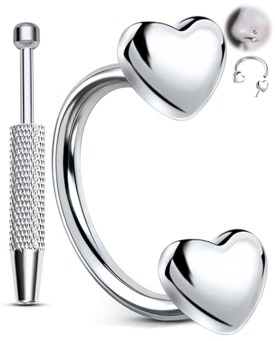 OUFER 20 g Set di anelli per il naso a forma di cuore, piercing al naso a ferro di cavallo in acciaio chirurgico 316L con pallina, gioielli per il corpo da 7 mm per setto, rook, elica