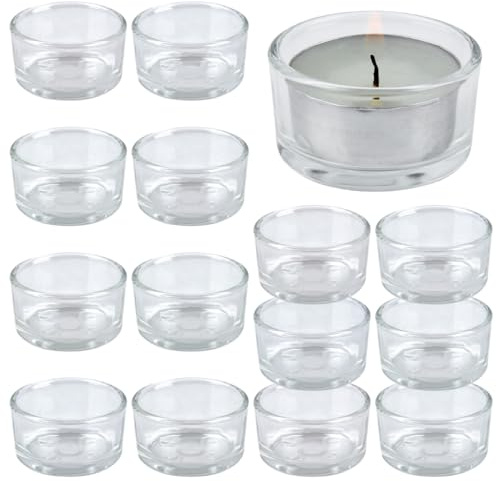 15er Pack Teelichtgläser Set,Klares Windlicht Glas Teelichthalter Kerzenhalter Teelicht Gläser Ø4,5cm & H2,5cm,Kerzengläser Glas Teelicht für Hochzeit Geburtstag Kerzengläser Party