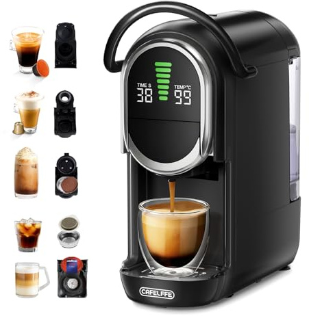 CAFELFFE MK-609S - Macchina da caffè multi-capsule 5 in 1, 7 misure di erogazione e caldo / freddo, 19 bar, compatibile con Nes Original/DG/ESE/Lavaz* A Mode Mio/caffè macinato, 1450 W