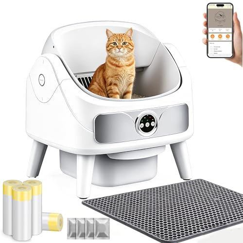 Katzenklo Selbstreinigend, Selbstreinigende Katzentoilette, Geruchsfrei | Automatisches Katzenklo, Offene Katzenklo, App-Steuerung, Sicher, Anti-Geruch, XXL, Einklemmschutz, Sofort Bereit
