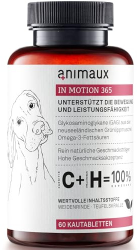 animaux – in Motion 365 for Dogs, Joints, Bones, Mobility, Ligaments and Tendons, Green-Lipped Mussel, Willow Bark and Devil’s Claw, Natural Pain Relief, 60 Chewable Tablets, 60 Days Supply