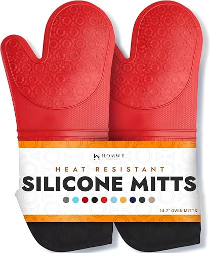 BPA-Free Soft Silicone Oven Mitts - Ultra Heat Resistant Oven Mitts with Thick Cotton Liner - Extra Long Slip Resistant Pot Holders, Flexible Oven Gloves