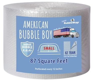 Small Coreless Bubble Pack - 12 inch x 87 ft. Bubble Wrap Shipping Packing Moving Supplies Perforated Every 12” for Packing and Moving - American Bubble Boy
