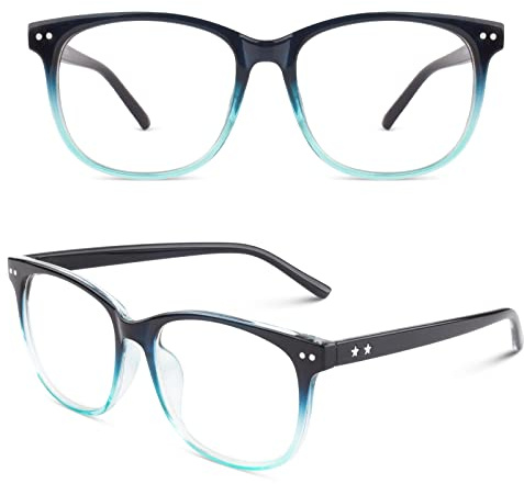 CGID CN81 Damen Herren Styler klassische Nerdbrille Streberbrille Pantobrille 80er Jahre Klarglas Fashion Oversized Nerd Geek Style, Blau, 55