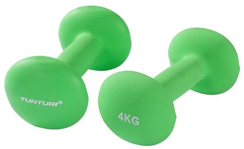 Tunturi 2er Set Kurzhantelset, Fitnessset, 4 kg, Bunte Kurzhanteln mit Neoptren
