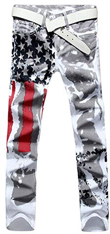 Jeans Homme Drapeau américain Impression Rétro Biker Jeans Trou Jeans Stretch Skinny Cargo Straight Slim A Style 34