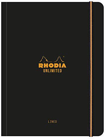 Rhodia 118979C Notizbuch Unlimited (DIN A5+, 16 x 21 cm, 60 Blatt, 80 g, liniert mit Rand, elegant und praktisch) 1 Stück schwarz
